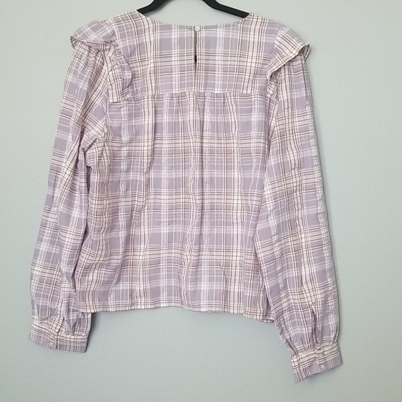 Loft XXL NWT Romantic Cottagecore Pastel Plaid Prairie Flounce Ruffle Blouse Top - Picture 6 of 6
